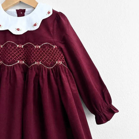 NWT Pretty Girls Smocked Dress Spanish Style Flower Embroidery Long Sleeve 6Y - Picture 3 of 5